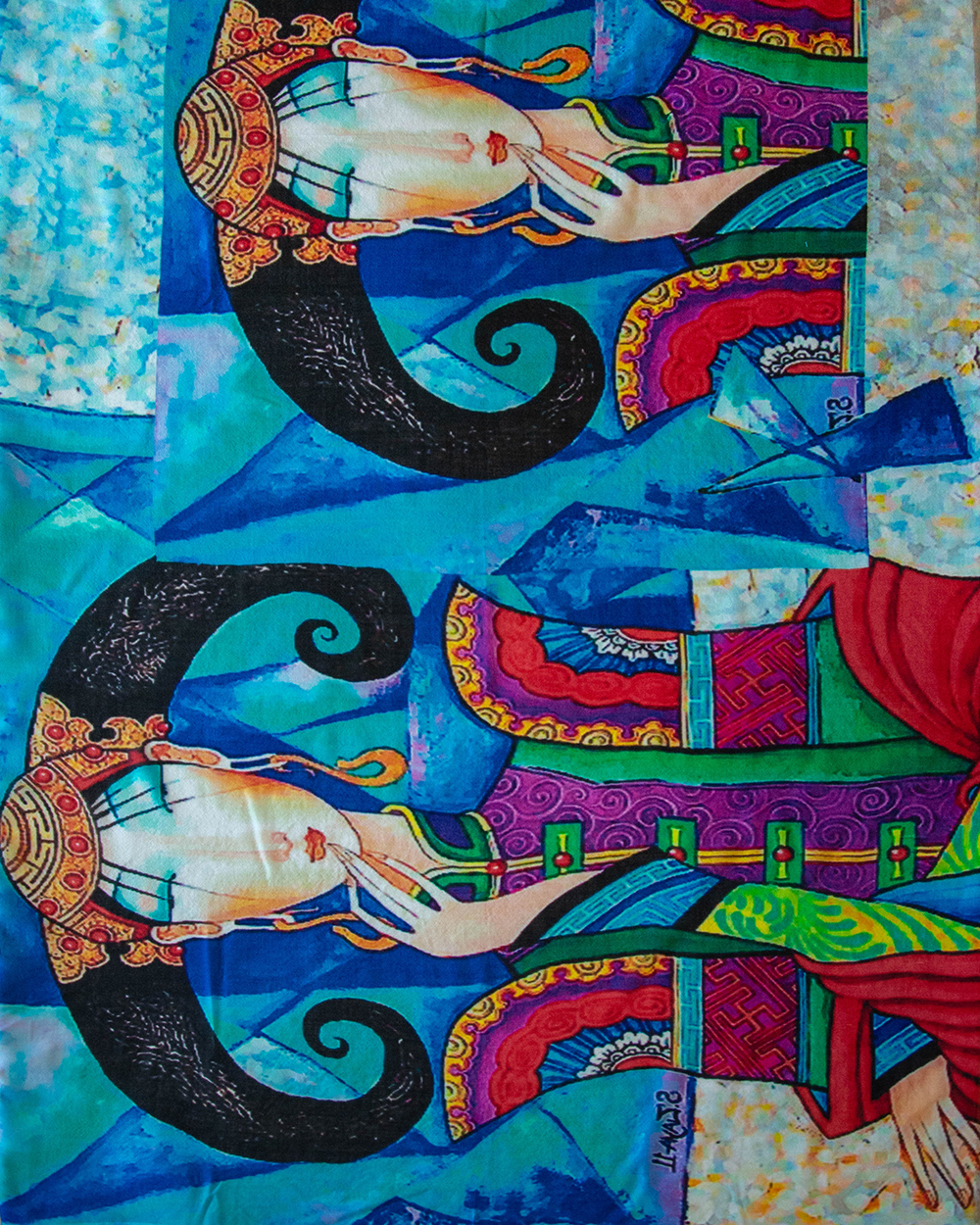 Printet cashmere shawl in blue colors